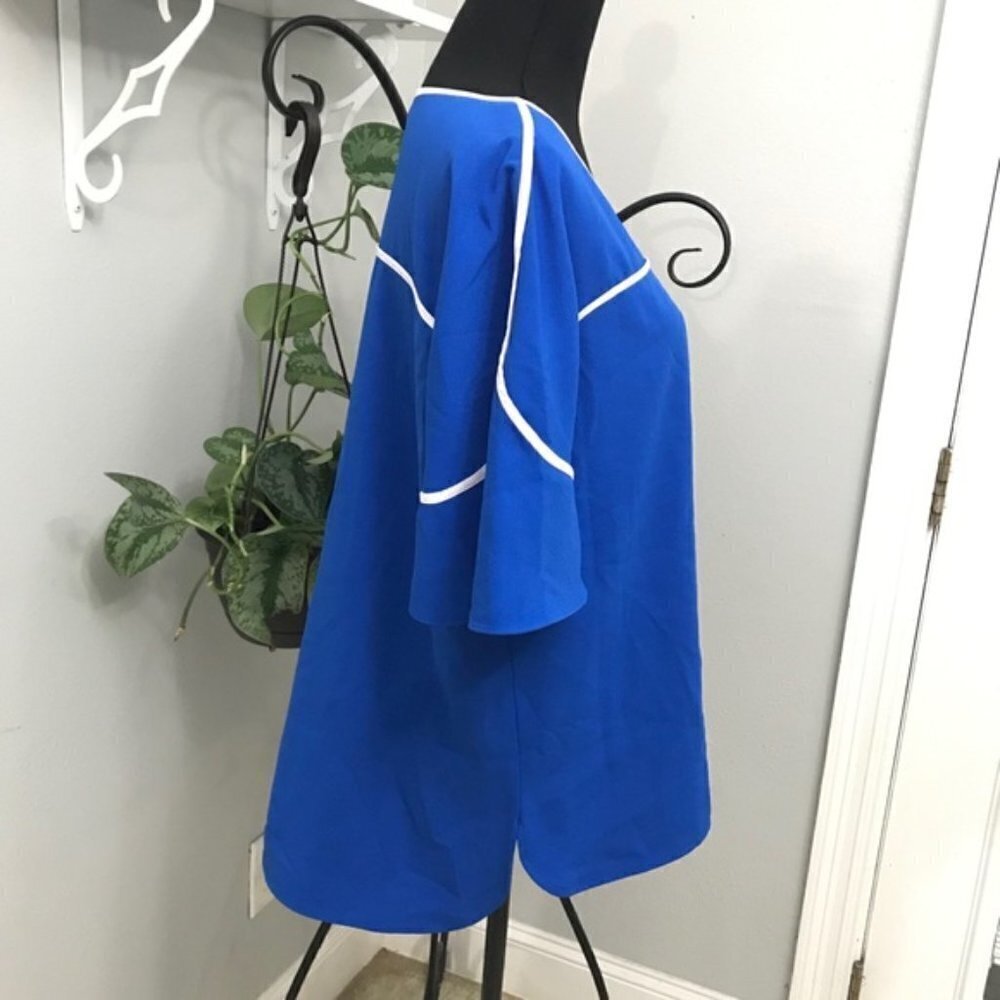 Alfani Royal Blue Textured Blouse Piped Flutter size Large new with tags#4 - Picture 4 of 8